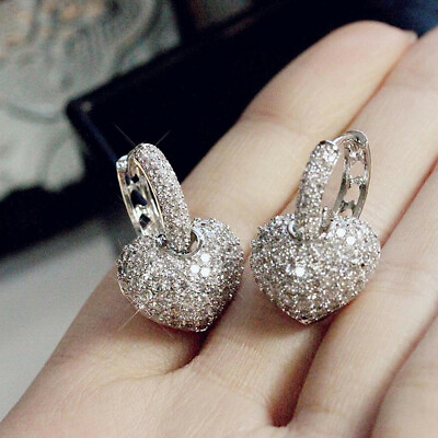 #ad Fashion 925 Silver Filled Jewelry Stud Earring Women Cubic Zircon Wedding Gift