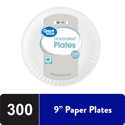 #ad Great Value Uncoated Microwave Safe Disposable Paper Plates 9 in 300 Count White