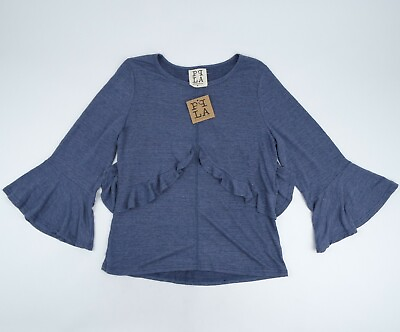 #ad NEW PPLA Clothing Veli Knit Top Womens Medium Indigo Blue Tunic Peasant Bell NWT