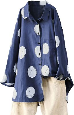 #ad Minibee Women#x27;s Button Down Tunic Tops Polka Blouse Cotton Shirt $89.46