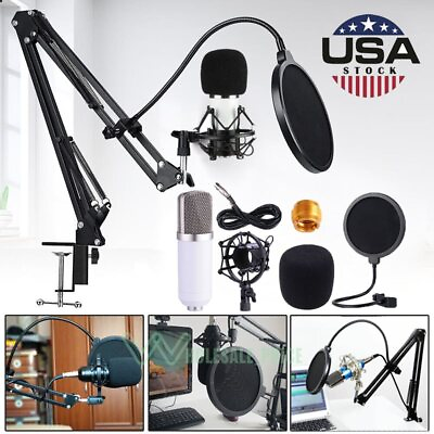 #ad PROFESSIONAL Audio Condenser Microphone Kit Vocal Studio Recording Set Stand USA