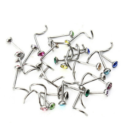 #ad Mixed Colorful Rhinestone Steel Screw Nose Ring Studs Body Piercing Jewelry Lot