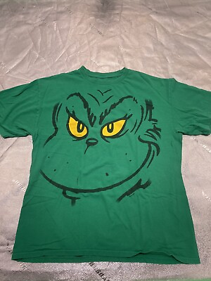 #ad The Grinch Adult T Shirt Dr. Seuss Oversized Face Green Men’s Large