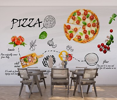 #ad 3D Pizza Tomato Letter White Self adhesive Removeable Wallpaper Wall Mural1 401