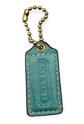 #ad Coach Small Hangtag Charm Replacement Necklace Pendant Green Teal Pull Leather $15.00