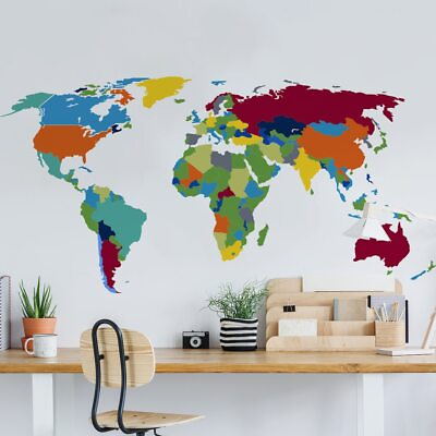 #ad Large World Map Wall Decal Sticker Bedroom Playroom Room Mural Art Home Decor