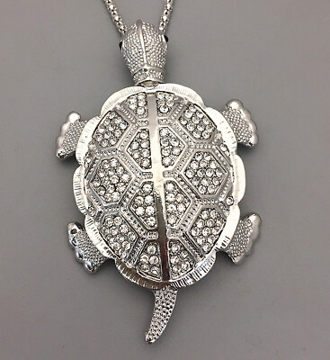 #ad Fashion Clear Crystal Turtle Tortoise Pendant Long Necklace Brooch