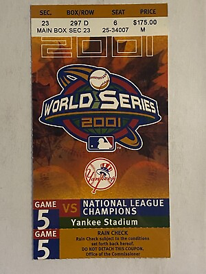 #ad 2001 World Series Ticket Game 5 Diamondbacks at Yankees EX