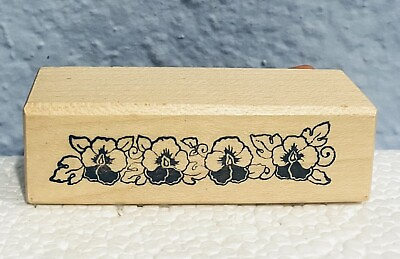 #ad Pansies Floral Botanical Garden Border Wood Mounted Rubber Stamp PSX C 361 NEW