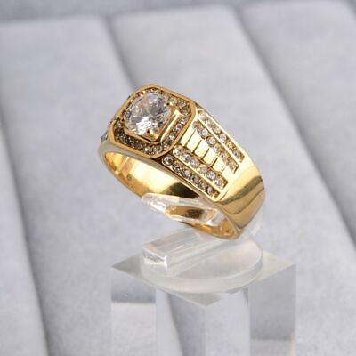 #ad Cubic Zirconia Rings Gold Plating Stainless Steel Domineering Men Wedding Ring