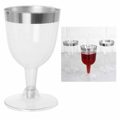 #ad 24 Pc Disposable Wine Glasses Plastic Champagne Flute Party Clear Silver Rim 5oz