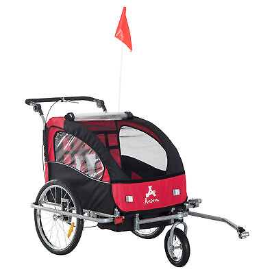 #ad 2 In 1 Double Child Bike Cargo Two Wheel Bicycle Trailer Stroller and Jogger Red