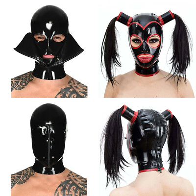 #ad Unisex Headwear Gift Mask Props Face Cover Zipper Adult Sexy Latex Hood #S XXL $10.87