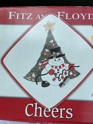 #ad Fitz Floyd Plate Classics Cheers Snowman Tree Lights Cookie Tray
