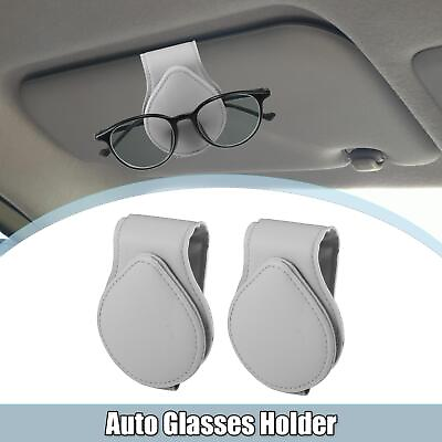 #ad 2 Pcs PU Leather Auto Glasses Holder Magnetic Eyeglass Sun Visor Clip Gray $14.09