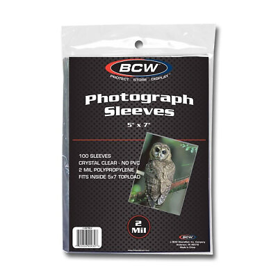 #ad 100 BCW 5x7 Photo Sleeves Postcard Sleeves Clear Soft Acid Free 5 x 7 Inch New