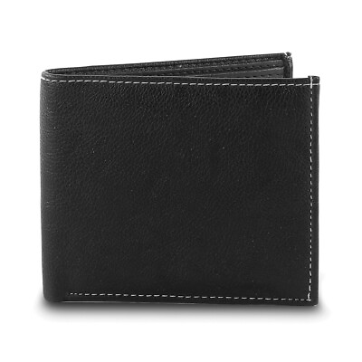 #ad Black Vegan Leather 7 Slot Bi Fold Wallet with Top Flap and 2 ID Windows