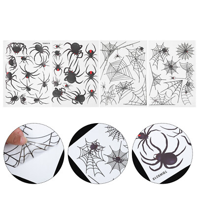 #ad 4 Sheets Halloween Spider Web PVC Sticker PVC Decals Wall Decorative Decals