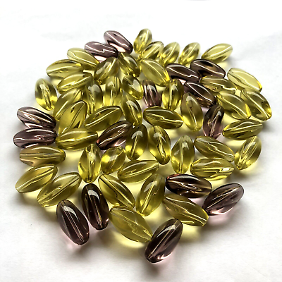 #ad Glass Beads 60X Pieces Yellow Purple Mix Transparent Oval Bead 19x9mm DIY Craft