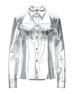 #ad Women Silver Leather Shirt Genuine Lambskin Moto Biker Jacket S M L XL XXL 030