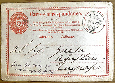 #ad 1872 SWISS POSTAL LETTER antique postcard correspondence BIGNASCO SWITZERLAND