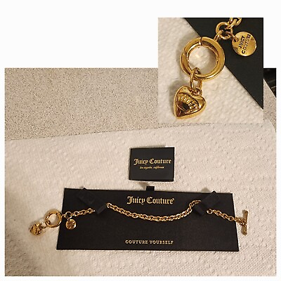#ad Juicy Couture Yellow Gold Crown Heart Charm Toggle Bracelet *NEW W OUT BOX*