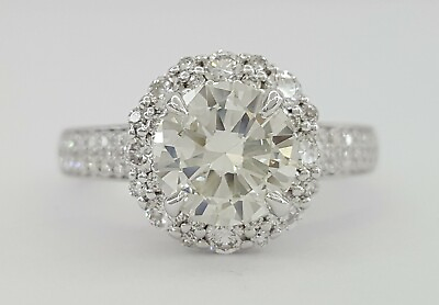 #ad Round Cut Diamond Halo Engagement Ring EGL USA 2.01 ct 14K White Gold Rtl $17k