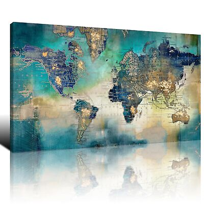 #ad Large World Map Canvas Prints Wall Art for Living Room Office quot;24x48quot; Green W...