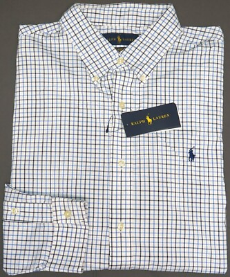#ad Polo Ralph Lauren Mens Performance Long Sleeve Blue White Plaid Shirt $125