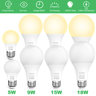 #ad 1 5PCS E26 LED Light Bulb 50W 90W 150W Equivalent Daylight Energy Saving Bulbs