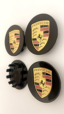 #ad 76mm Porsche Center Caps GLOSS Black CONCAVE New PRICE = SET OF 4 Free Ship#x27;N