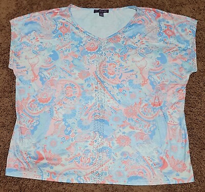#ad Gloria Vanderbilt Blouse Size 2X Shirt Colorful Top With Studs Women#x27;s Plus