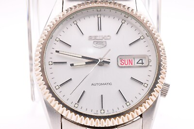 #ad Seiko 5 7S26 0500 Automatic Watch Sports Datejust Model Silver White Rare Japan.