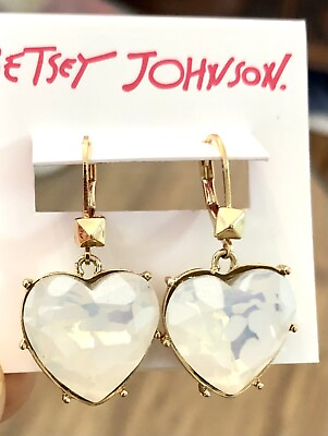 #ad Betsey Johnson White Crystals Hearts Drops