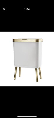 #ad White And Gold Trash Can Mid Modern Century