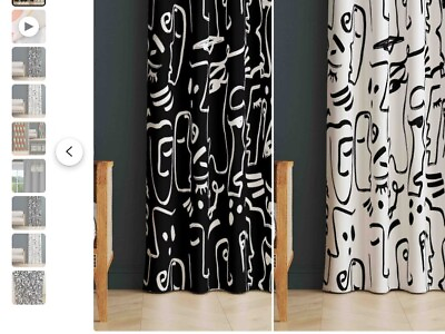 #ad Black and White Face Patterns Abstract Curtains
