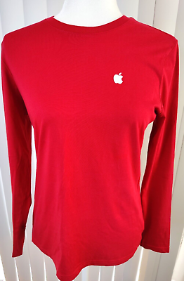 #ad Women#x27;s Apple Employee Long Sleeve T Shirt SZ Small Red NWOT 100% Cotton