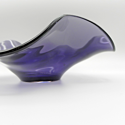#ad Lenox Crystal Art Glass Bowl Amethyst Purple 11quot; Ruffle Wave Dish Poland