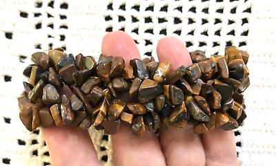 #ad Amber Color Stoneware Pebble Stretch Bracelet Adult Size