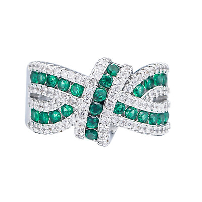 #ad Silver Plated Green Cubic Zircon Bowknot Design Adjustable Finger Ring for Women