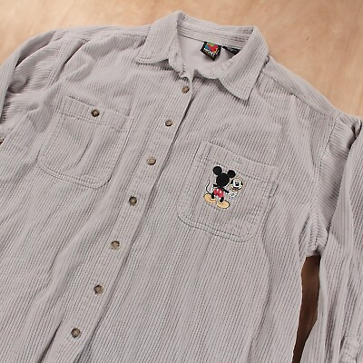 #ad vtg MICKEY unlimited wide wale corduroy shirt XL disney mouse embroidered