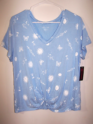 #ad NWT NOBO Twist Front V Neck T Shirt Celestial Butterfly Pattern Juniors XL