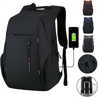 #ad Men#x27;s 17quot; Travel Laptop Backpack Waterproof Anti theft USB Rucksack School Bag