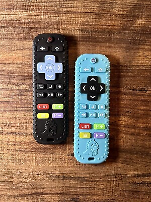 #ad Baby Teether Teething Stress Relief TV Remote Toy Black amp; Blue 2PK.