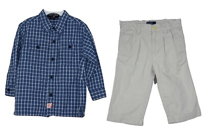#ad Toddler Boy Ralph Lauren 2 Pc Pants Long Sleeve Button Down Shirt Set Sz 2T