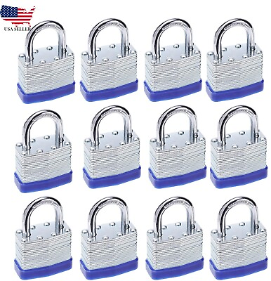 #ad Laminated Steel Padlock with Key Lock 1 1 4 in Wide Lock Body Fence 12 Pack