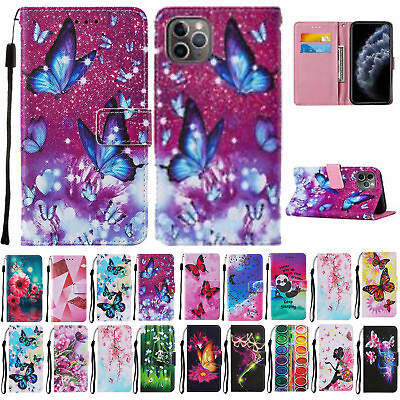 #ad For iPhone 13 12 Pro Max 7 8 XS XR Magnetic Pattern Leather Wallet Case Cover