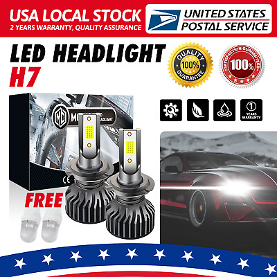 #ad 2x H7 Super Bright LED Headlight Bulbs Conversion Kit High Low Beam 6500K White