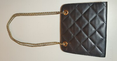 #ad Saks Fifth Avenue Black Leather Purse Bag With Gold Color Chain Strap
