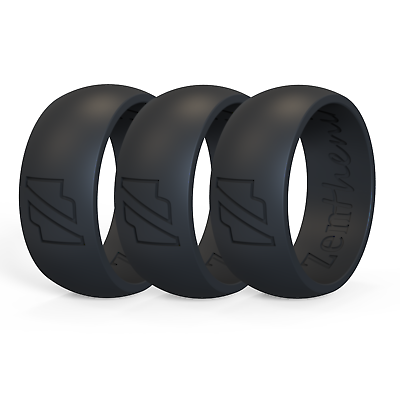 #ad Silicone Wedding Rings Mens Black Bands Trio Pack ZentheniX® Activewear Rings